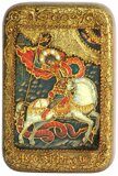 Настольная икона "Чудо святого Георгия о змие" на мореном дубе